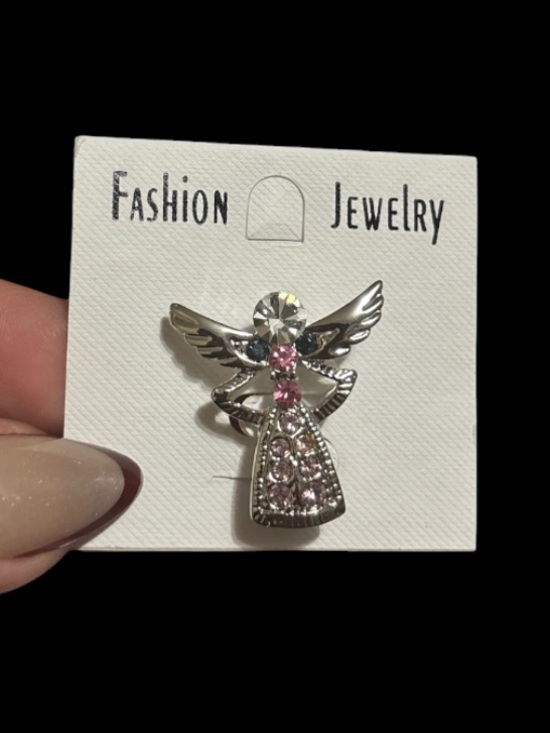 Fashion Jewelry Jewelry - Silver Angel Brooch with Pink Crystals